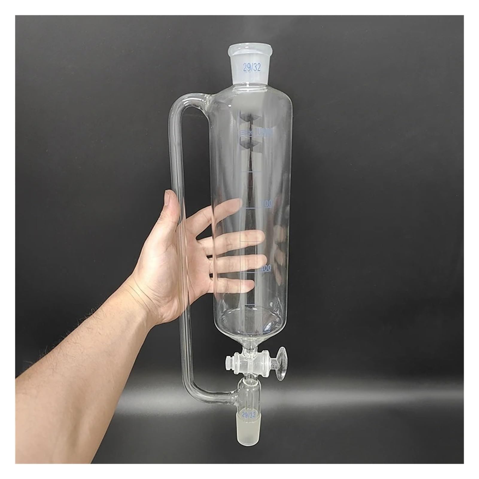 Embudo de decantación de Forma cilíndrica de presión Constante, 100mL-1000mL-2000mL, Junta 29/32, con Marca de garrapata, válvula de conmutación de Vidrio(1000mL)