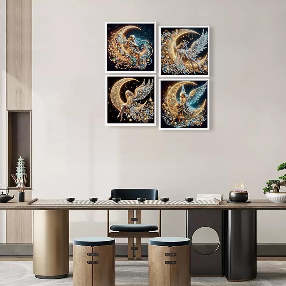 4pcs 5D Special Shape Moon Goddess Diamond Art Painting Kits for Adults, DIY Crystal Rhinestone Art Craft for Beginners, Home Wall Decor Gift 11.8X11.8inch