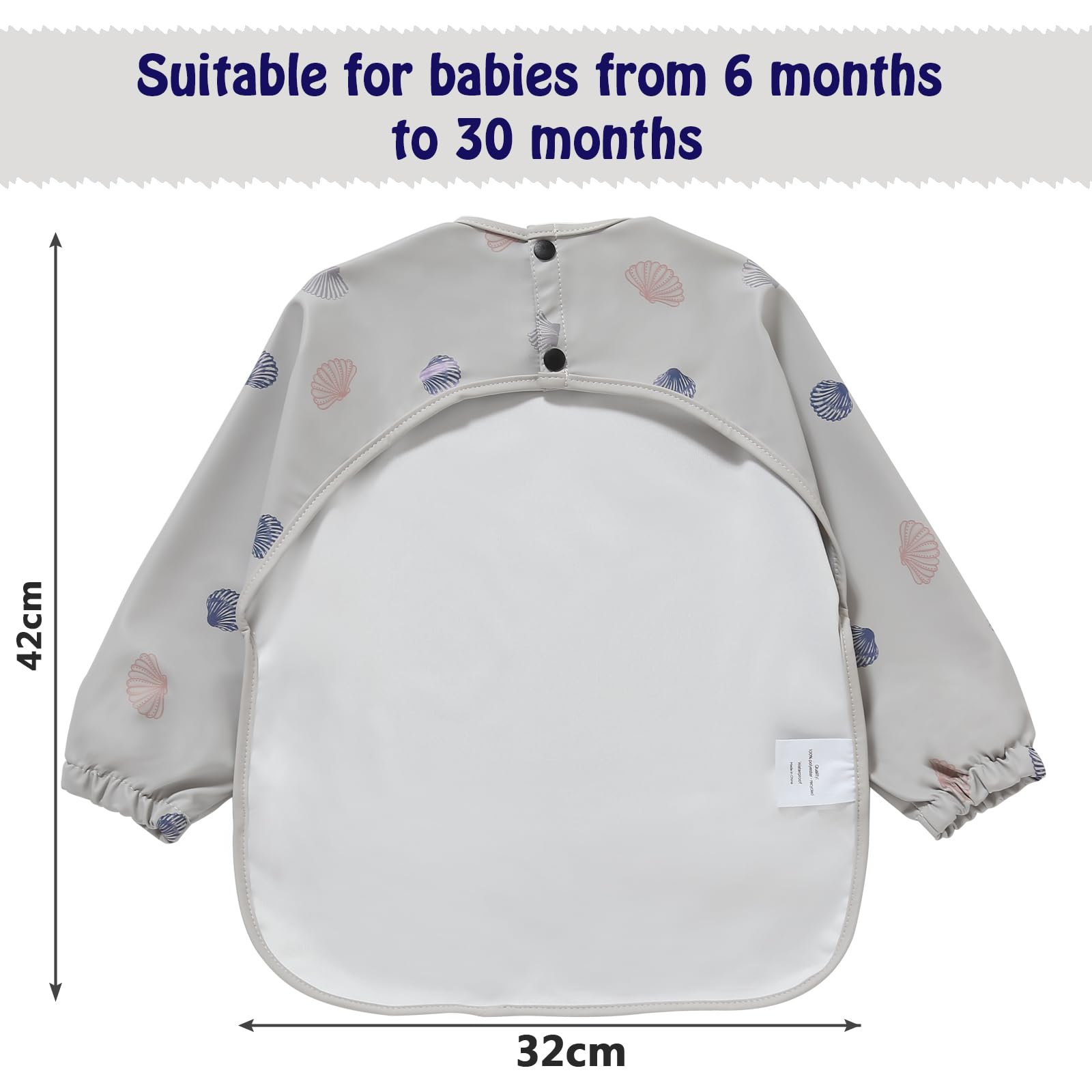 Zemiu Bavaglino per lo Svezzamento/Bavaglino per Bambini, 100% Impermeabile e in Morbido Materiale PU, Lavabile in Lavatrice, Tuta a Maniche Lunghe - Adatto per Bambini da 6 a 30 Mesi