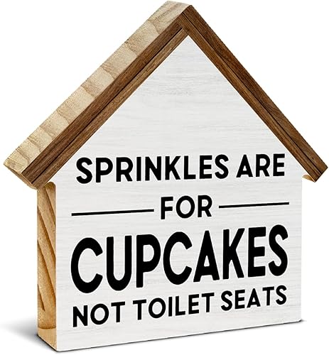 Miniatura 8 de Letrero de baño con texto en inglés "Please Seat Yourself", decoración de baño de casa rústica, bloque de madera en forma de casa para estante de