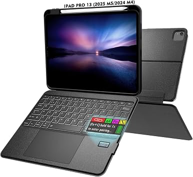 لوحة مفاتيح Doohoeek Folio مع شاشة لجهاز iPad Pro مقاس 13 بوصة M5/M4، 2025/2024، لوحة مفاتيح مغناطيسية قابلة للفصل مع حافظة ولوحة تتبع وإضاءة خلفية وحامل 160 بوصة وفتحة قلم، لوحة مفاتيح لجهاز iPad Pro مقاس 13 بوصة