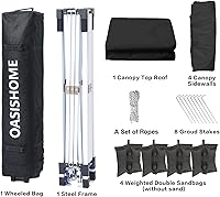 OASISHOME 10x10 Pop-up Gazebo Instant Canopy Tent with 4 Sidewalls, Windows & Wheeled Bag - Portable Outdoor Shelter for Patio, Parties (Black)