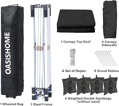 OASISHOME Gazebo Pop-up - Tienda de campaña portátil instantánea de 10 x 10 pies, con 4 paredes laterales, ventanas, bolsa con ruedas, para patioal