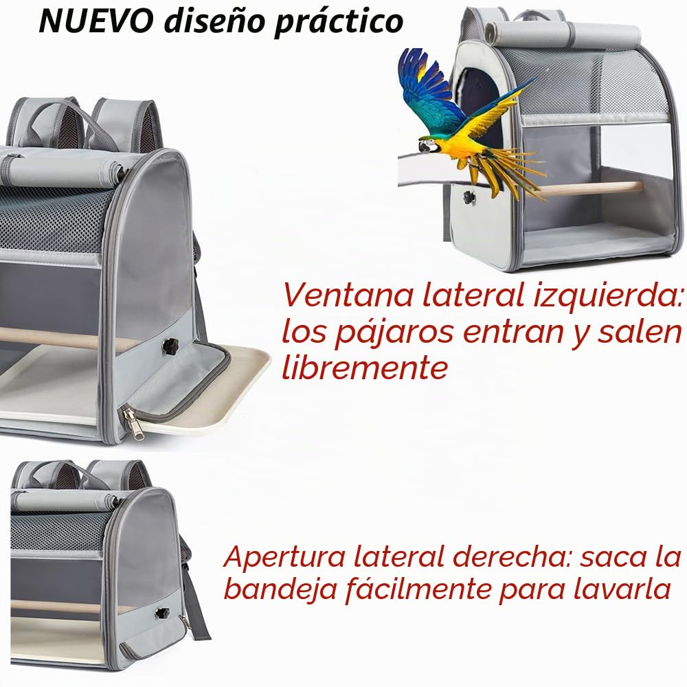 Transportin de Viaje pájaros Plegable Bolsa transportadora,Mochilas para Viajar,con Perchas de pie,con Copas de Clip de Acero Inoxidable,1 Piedra Molares,1 Bandeja de plástico,Loros,cacatúas