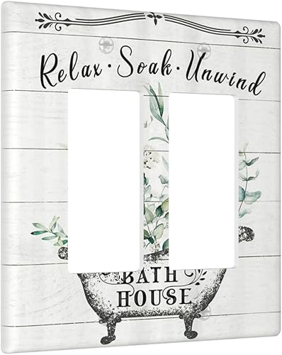 Miniatura 2 de Cubierta para interruptor de luz vintage de 2 bandas, placa frontal, placa frontal, reglas de placa frontal de 2 bandas, hojas verde salvia, granja,