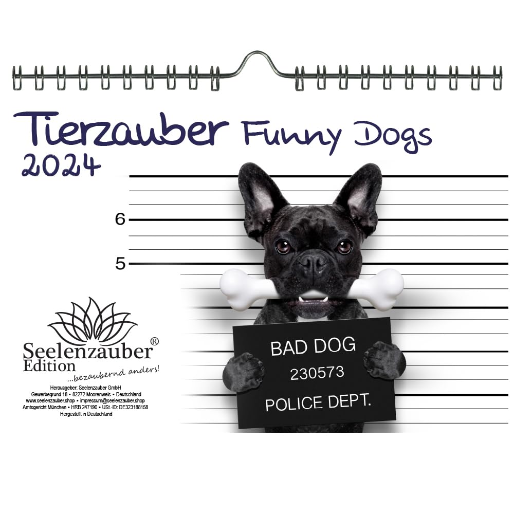 Tierzauber Funny Dogs DIN A5 Wall Calendar for 2024 Dogs Puppies Seelenzauber