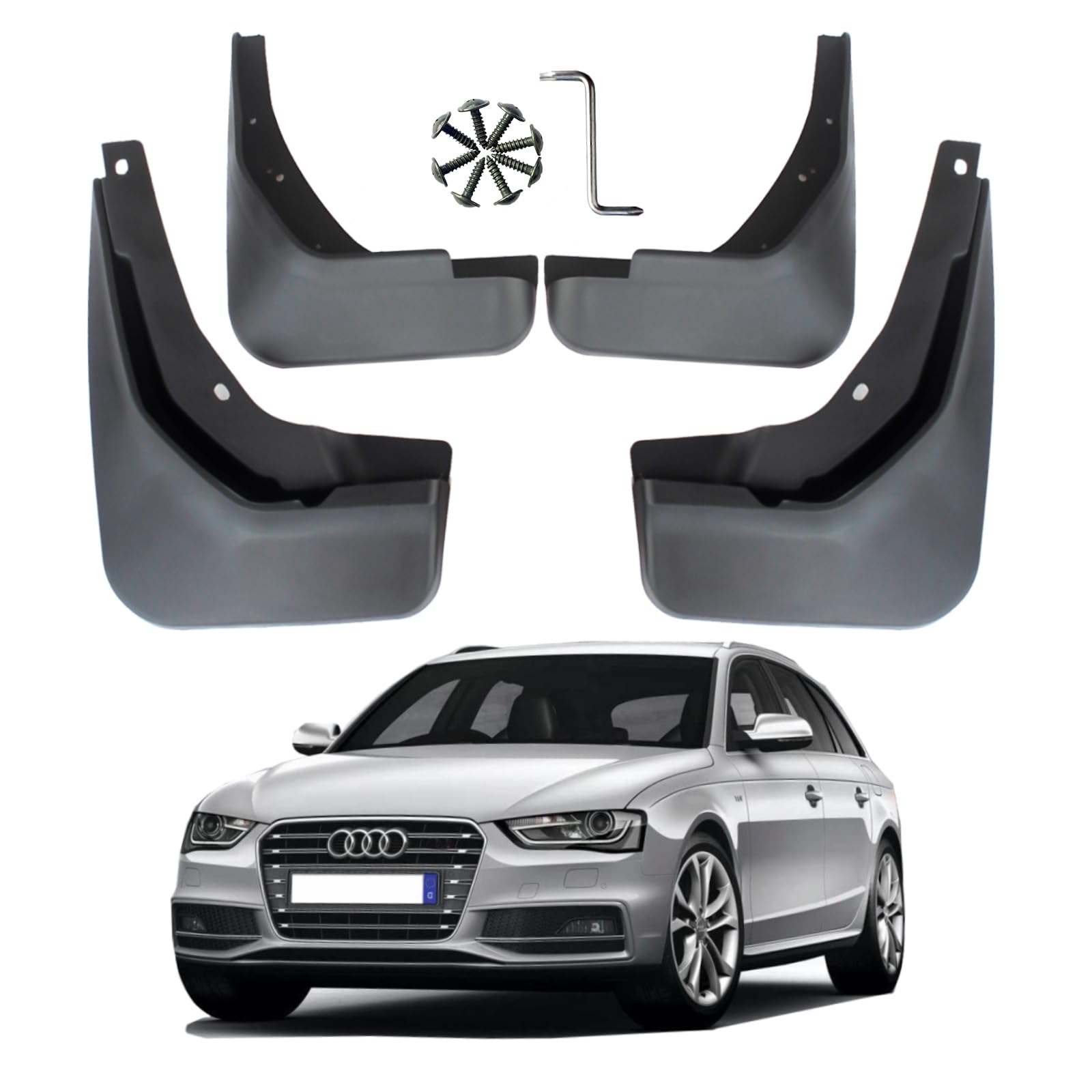 ontto 4 sztuki błotników samochodowych z tworzywa sztucznego, ochrona przed pryskaniem, pasuje do Audi A4 B8 S line 2008-2015, błotniki przednie i tylne, akcesoria zamienne, kolor czarny
