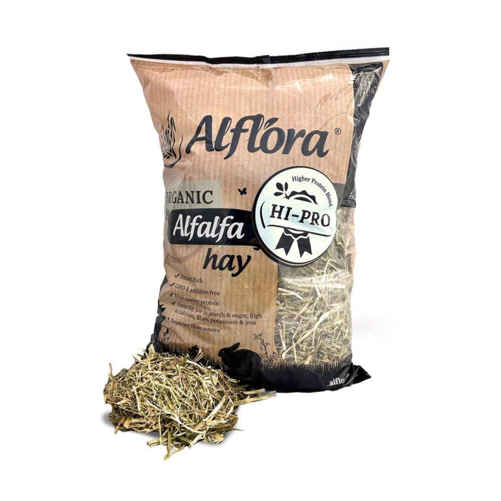 Alflora Organic 1KG Premium Hi-Pro Alfalfa Meadow Hay - 100% Natural - 20% Protein, Fibre and Nutrient Rich – Everyday Use Hay or Chaff - For Rabbits, Gerbils, Hamsters, Guinea Pigs