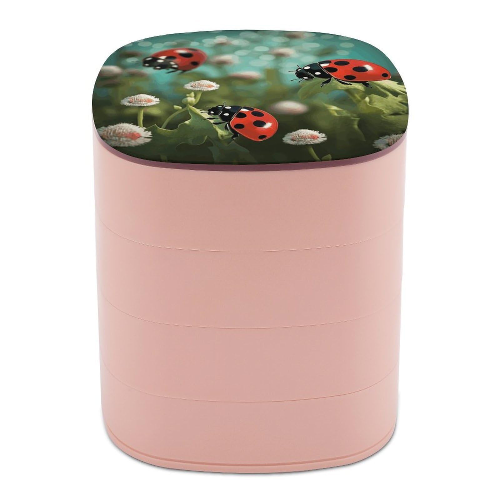 JTREHY Ladybug Landscape Jewelry Box 4-Layer Covered Rotating Jewelry Storage Box Large Capacity Storage Boxes Portable Jewelry Case for Bracelets Earrings Necklace