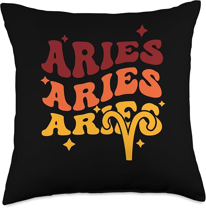 Retro Groovy Aries Zodiac Sign Aries March April Birthday Throw Pillow