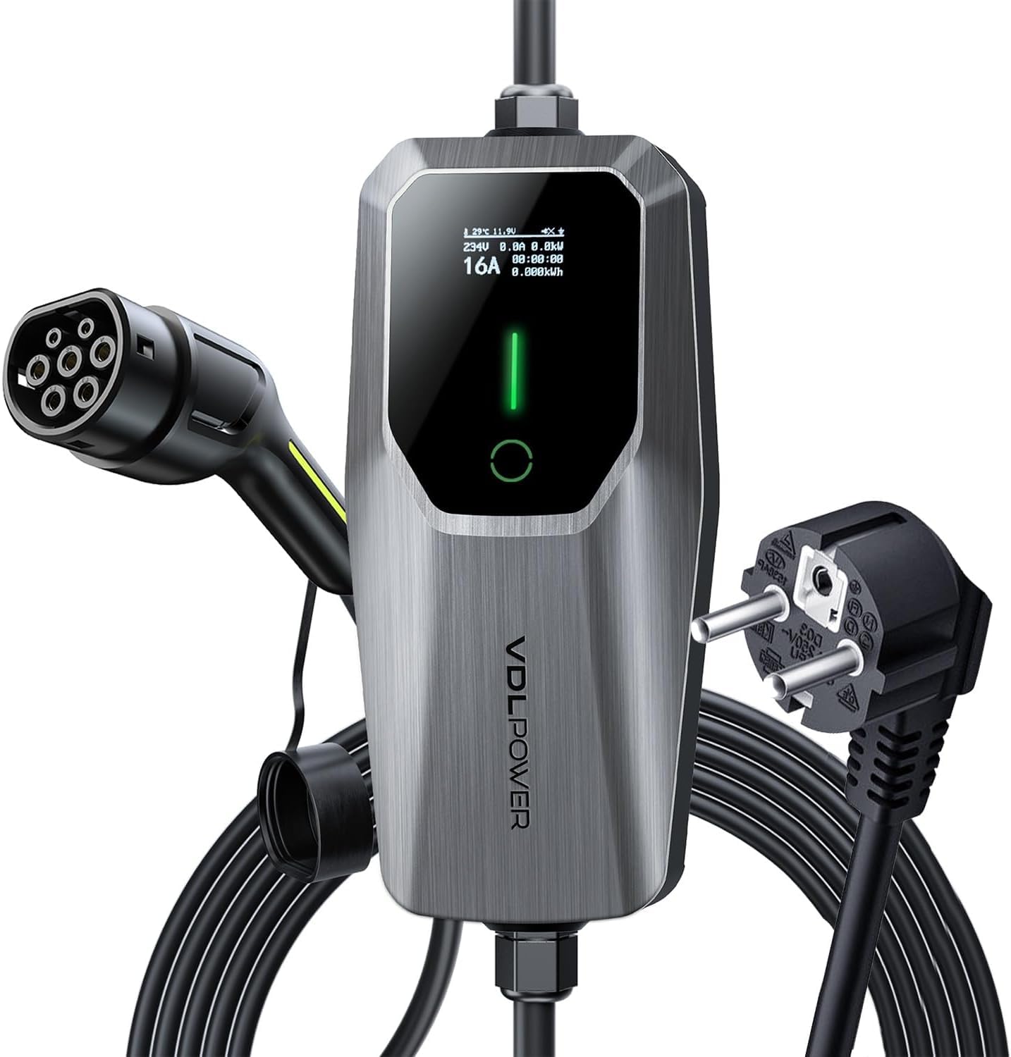 Chargeur EV type 2, 3,6 kW, câble de charge pour voiture, chargeur pour véhicules électriques, 16 A, 5 m, monophasé, EU Schuko, IP65 (IEC 62196-2)