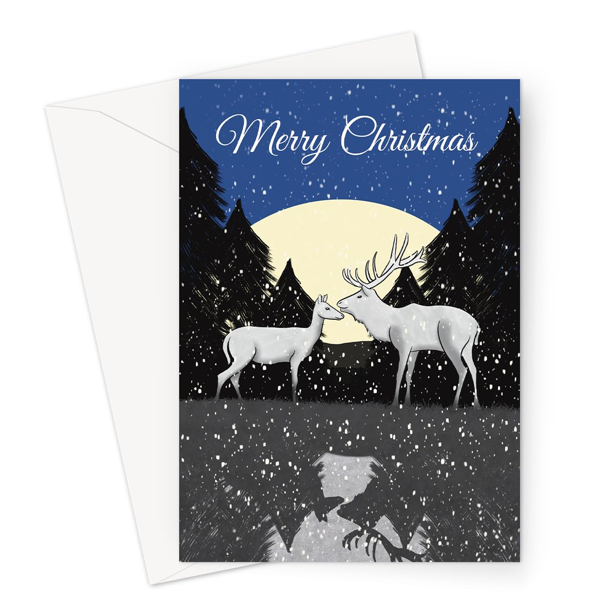 Reindeer Christmas Card – Traditional Xmas Card For Couple, Her or Him - Merry Christmas - Blank Inside – 7x5 Size With Envelope