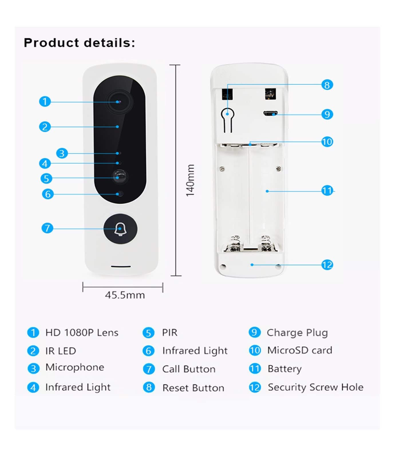 Videocitofono WiFi, Tuya HD 1080P Smart Video Campanello Telecamera PIR Visione Notturna Citofono Campanello Campanello for La Sicurezza Domestica per la Sicurezza Domestica