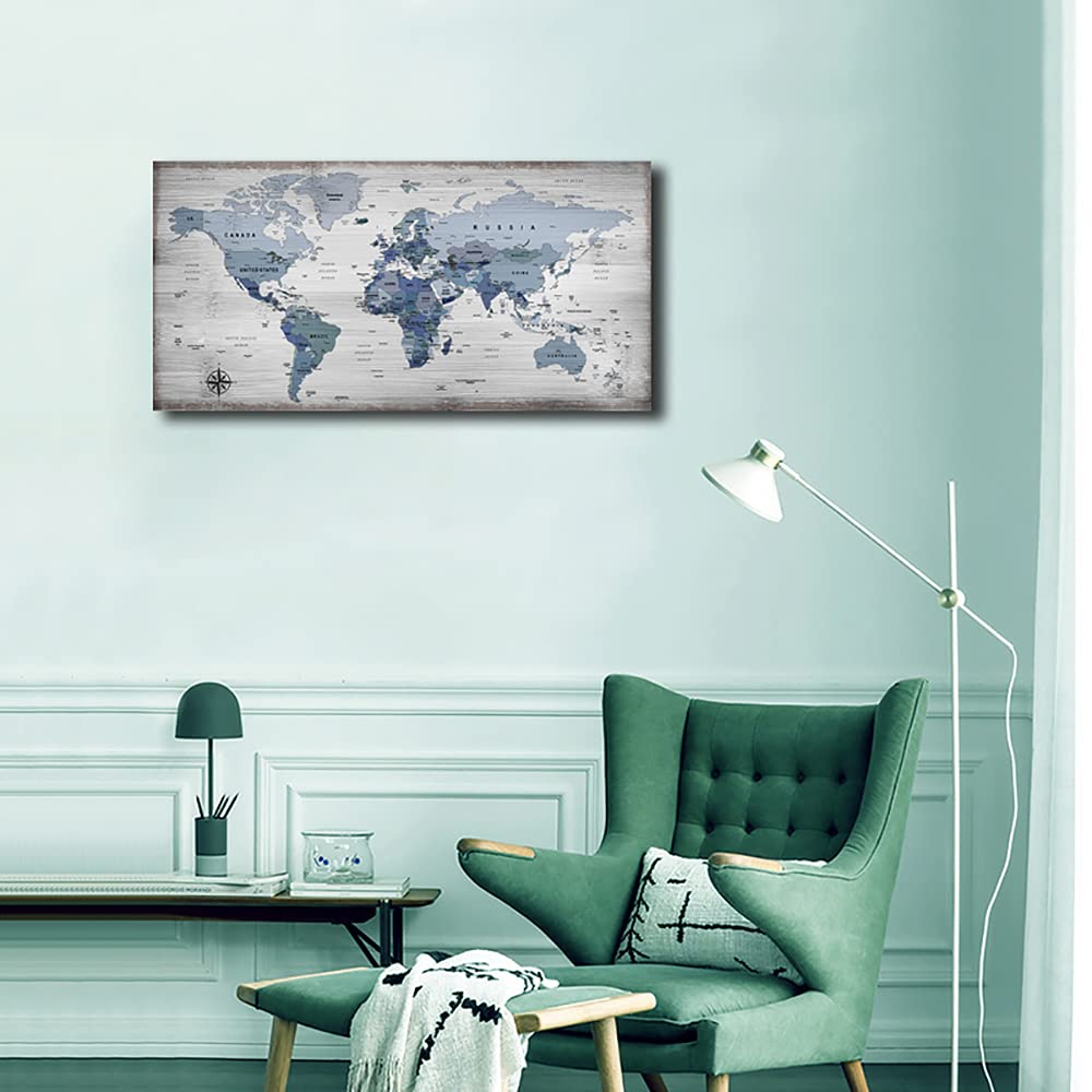 Poster Mappa Del Mondo Su Tela Vintage 40x50 Cm - Decorazione Nautica Per Ufficio E Soggiorno, Stampa Giclée Su Tela Spessa, Pronto Da Appendere