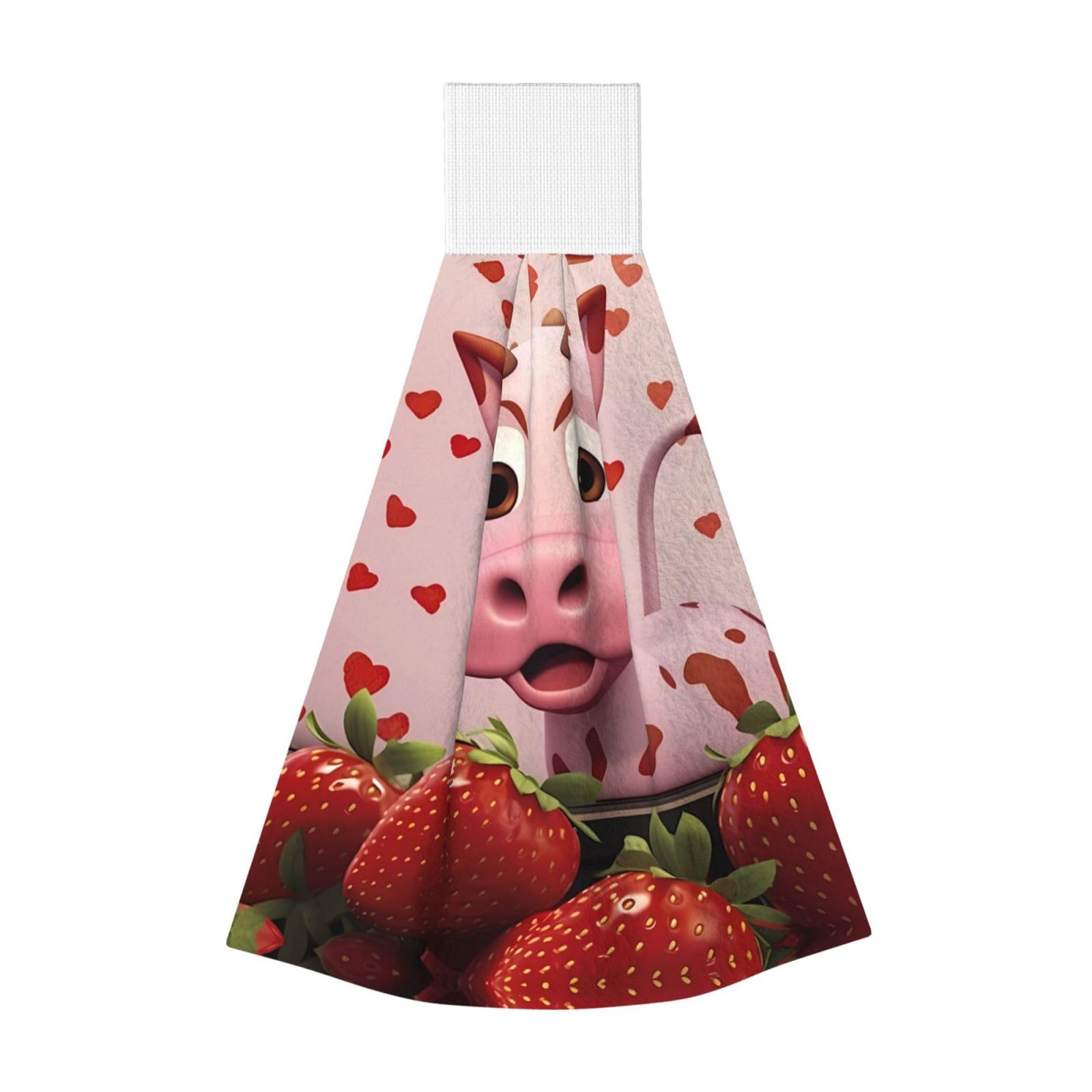 ZQYTGFDC Pink Cow with Strawberries Highly Absorbent Dish Towels Soft Coral Fleece Wipe