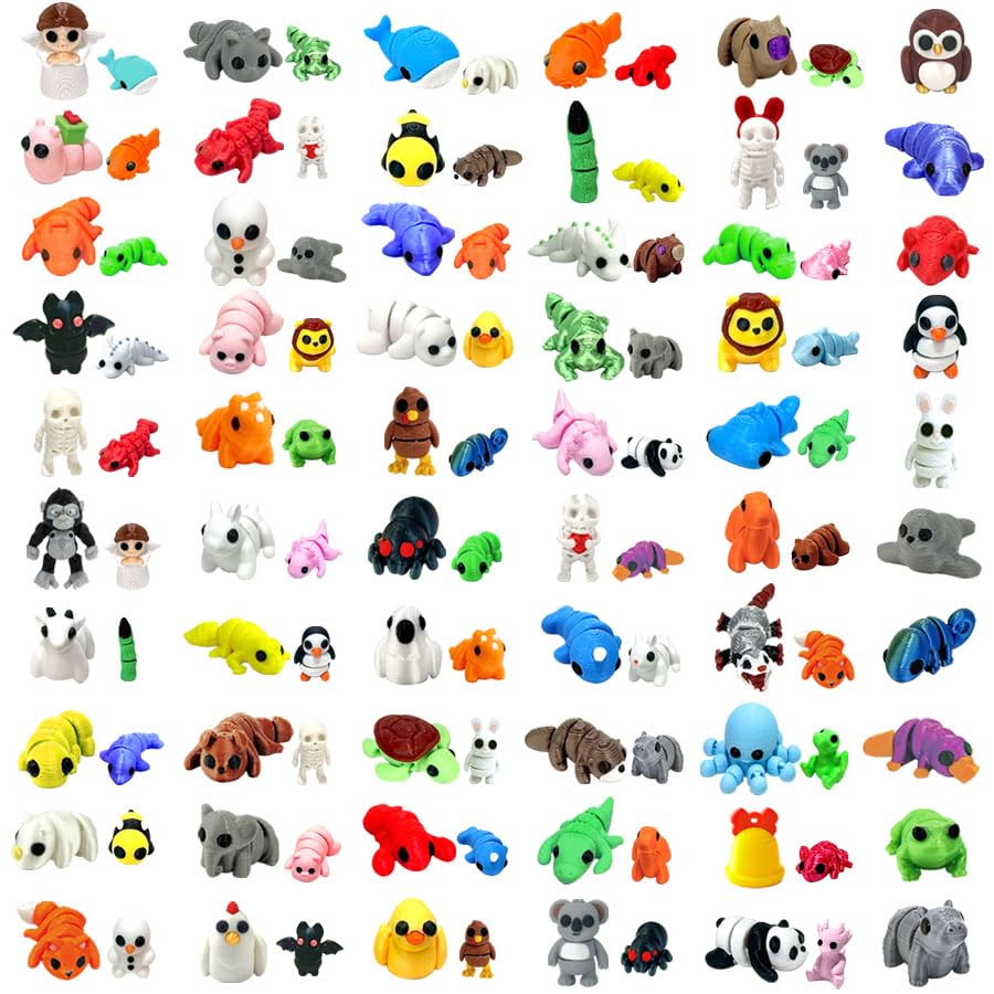 102 Pcs Mini Random 3D Printed Animal Figurines Set, Flexible Articulated Fidget Toys,Surprise 3D...