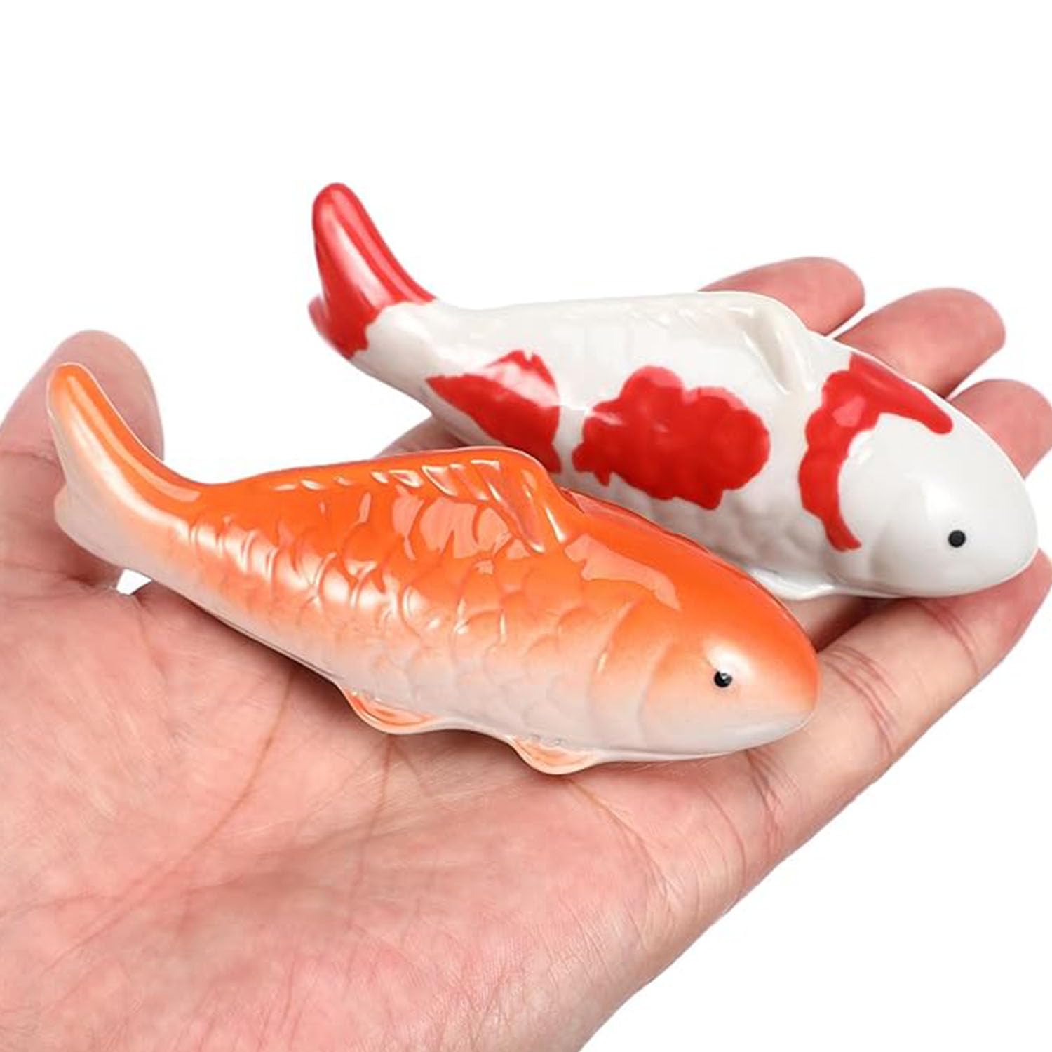 Lot De 2 Poissons Koï Flottants en Céramique - Décoration pour Bassin, Fontaine et Jardin