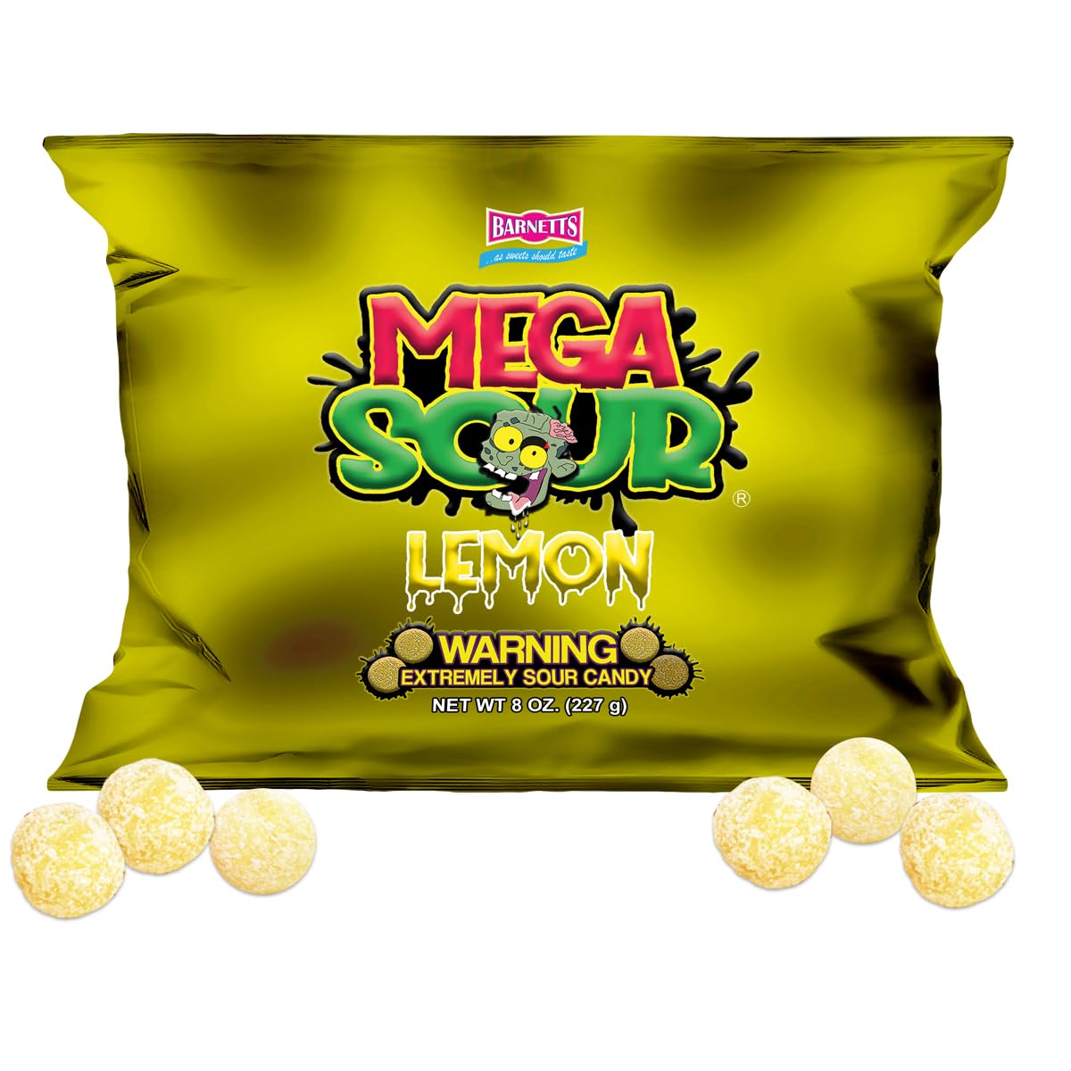 Mega Sour Candy Lemon 227g - Trendy Sweet Bags - Traditionally Handmade Sweets - Sour Coating Lasts 20 Seconds - Candies for Party Bag, Gift Hamper, or Hamper Box
