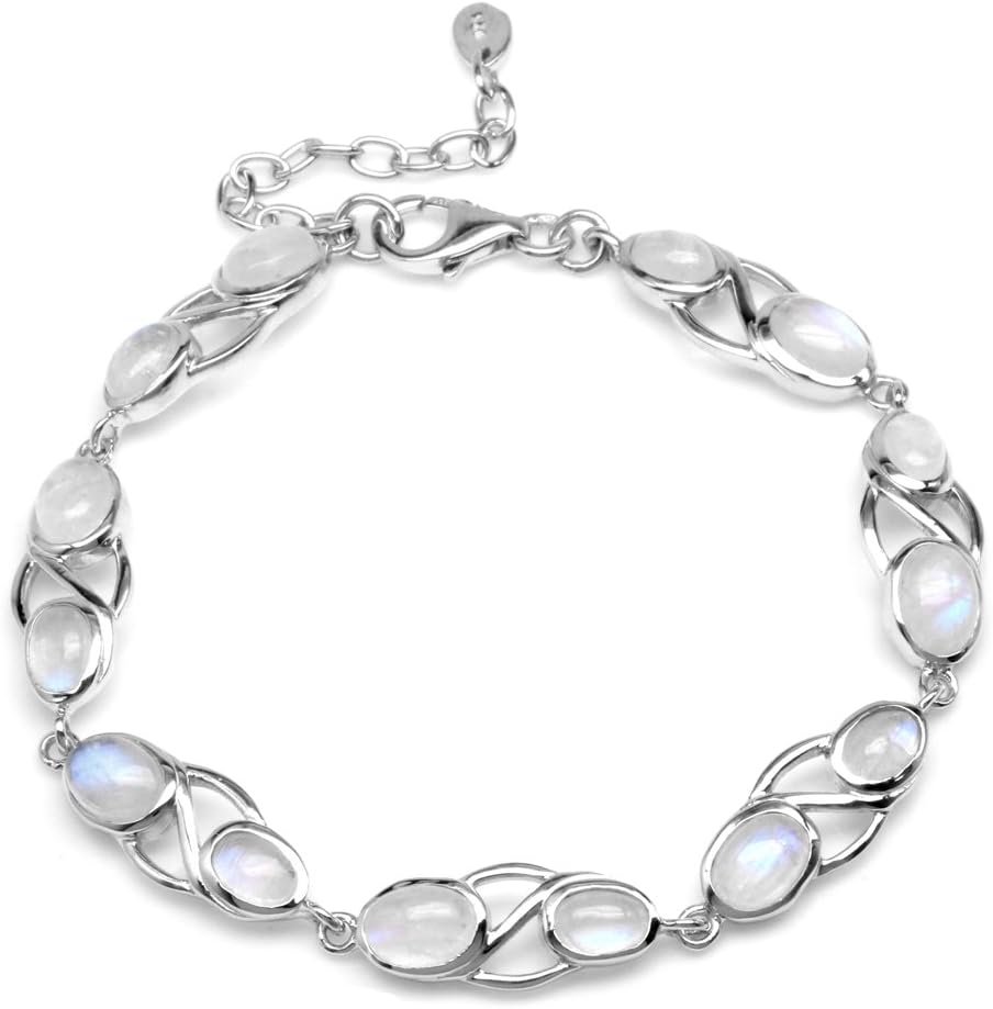 Silvershake Natural Moonstone White Gold Plated 925 Sterling Silver 6.75 to 8.25 Inch Adjustable Bracelet