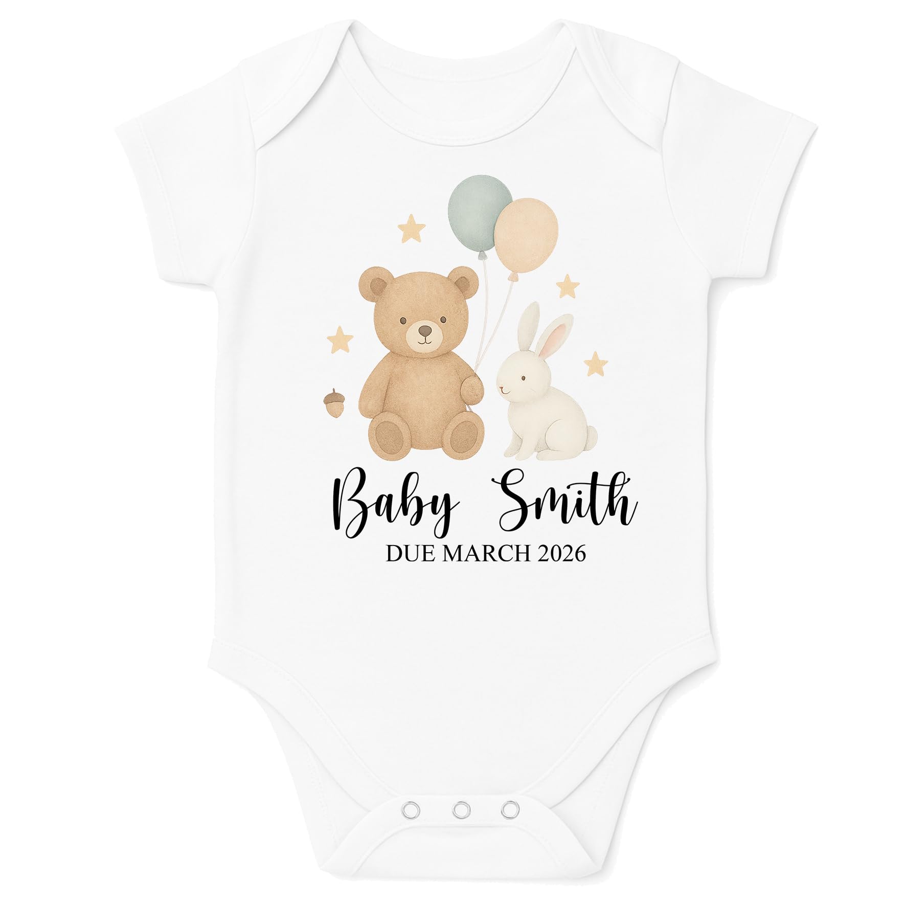 Personalised Baby Pregnancy Announcement Bodysuit Vest (Baby Teddy Bear Balloons, 0 Months)