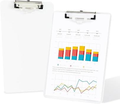 Deli Plastic Clipboard, Clip Board with Low Profile Clip, Standard A4 Letter Size Clipboards for Nurses, Students, Office and Women, White, 2 Pack