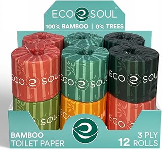 ECO SOUL 100% Bamboo Premium 3Ply Toilet Paper | Set of 12 Rolls |3600 Sheets |300 Sheets per Roll | Eco-Friendly, Ultra Soft, Septic Safe & Sustainable
