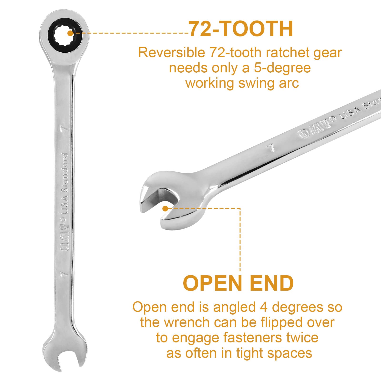 PHITUODA Ratschen-Ringmaulschlüssel Set – 7 Mm & 12PT, 72 Zähne & 5° Bewegung | 2 Stück