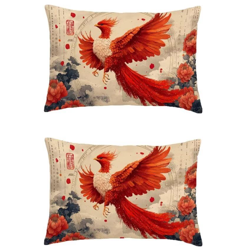 Housse de coussin 60x90cm rouge oiseau, une idée cadeau décoration maison originale