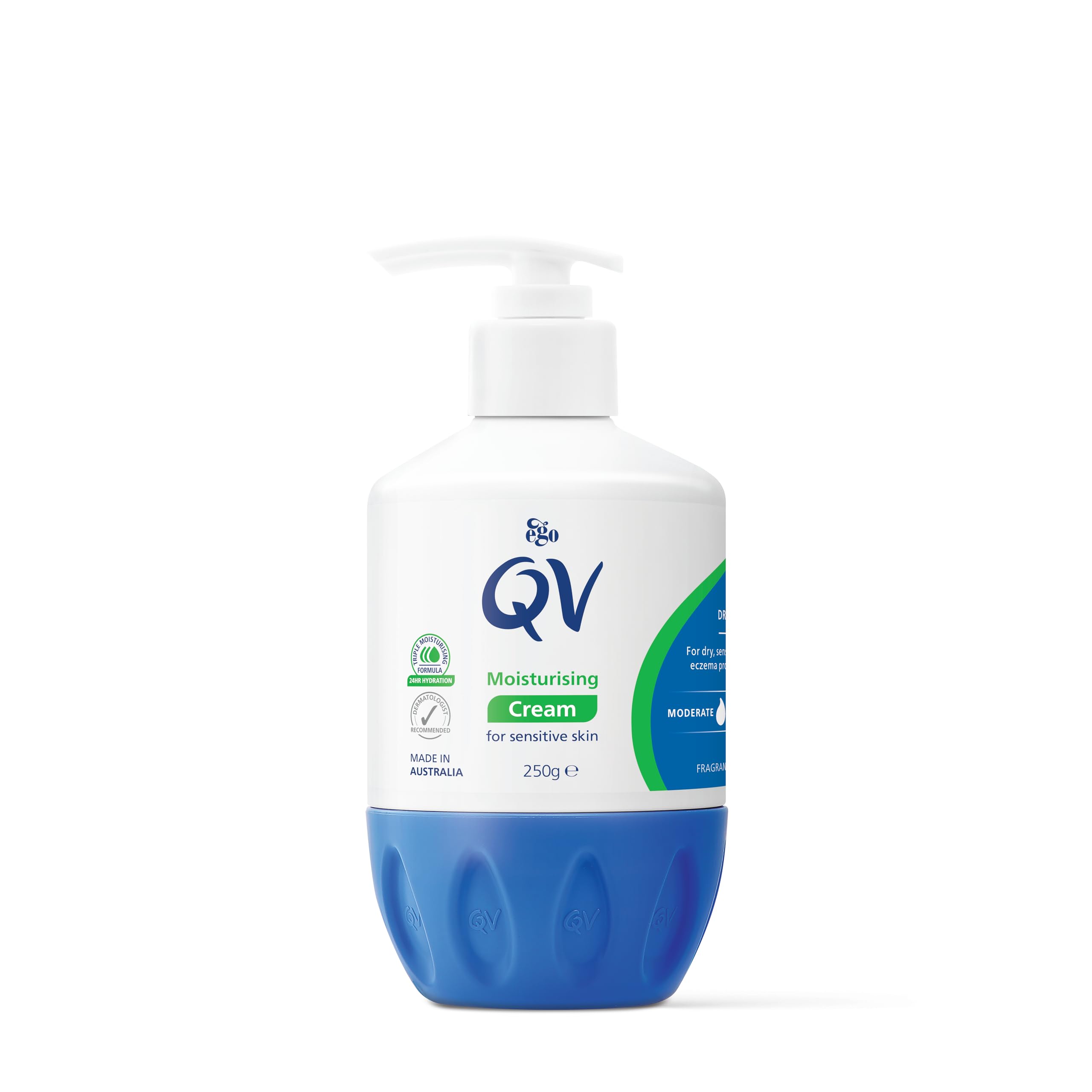 QV Cream with Glycerin (250g) Rich Protective Moisturiser for Sensitive, Dry Skin, Fragrance Free, Noncomedogenic Body Cream, Hydrating Skin Care for Eczema, Psoriasis, Dermatitis, Pump Bottle