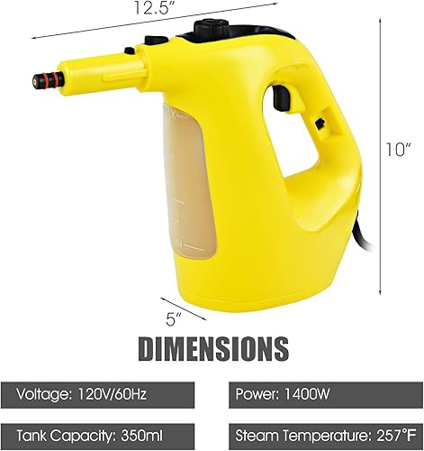 Miniatura 7 de COSTWAY Limpiador de vapor multiusos de mano con 17 piezas, 11.8 fl oz, fregona de vapor de gran capacidad, agua de llenado continuo, vaporizador