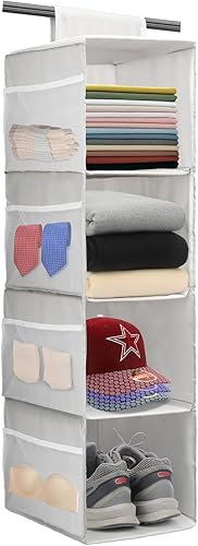 PetsHome Organizador colgante de armario de 4 estantes, ahorro de espacio, estantes de almacenamiento colgantes con bolsillos de malla y grifo