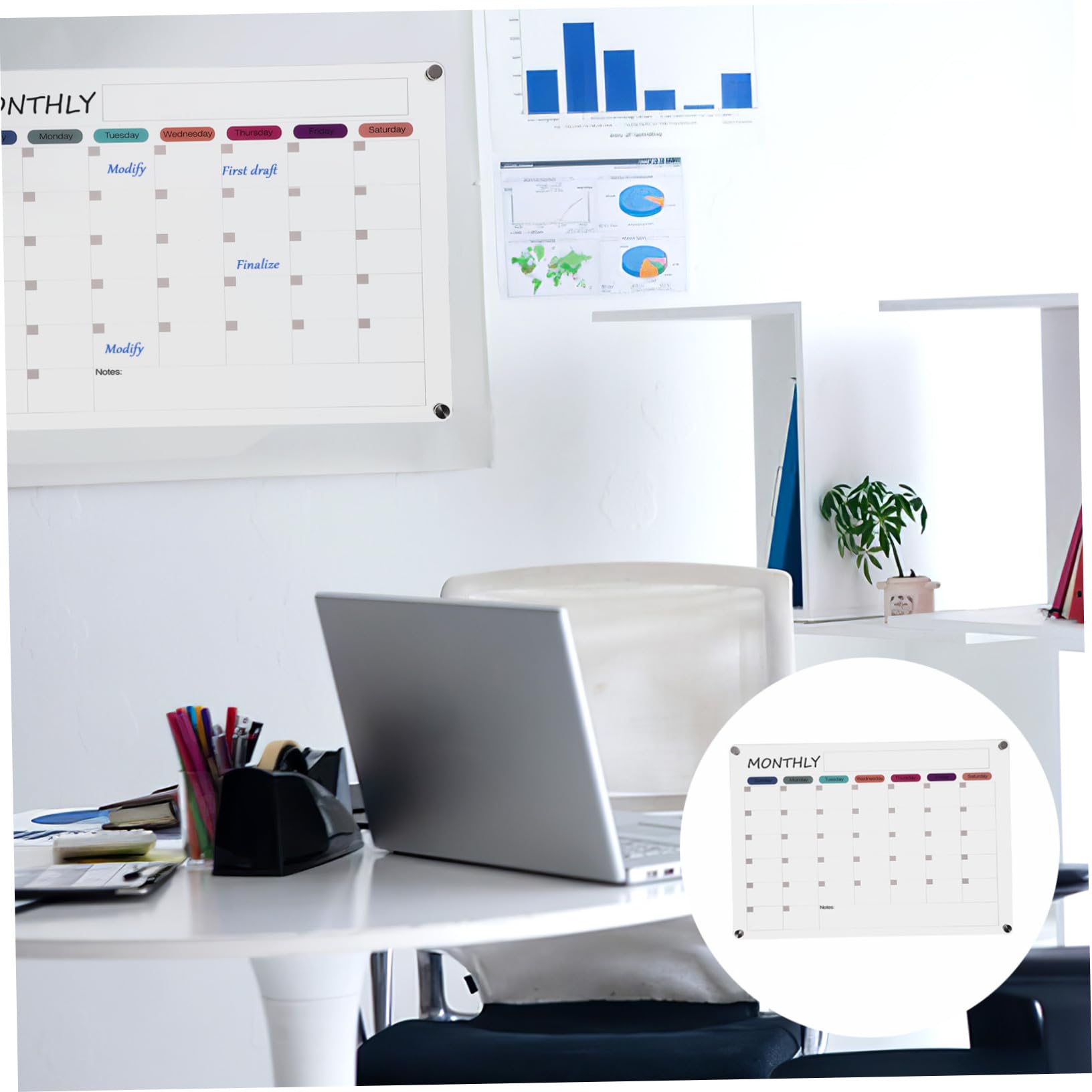 PLAFOPE Lavagna Calendario Mensile Acrilico Trasparente Lavagna Cancellabile a Secco con per Frigorifero Organizzatore Pianificazione Riutilizzabile per Casa e Ufficio