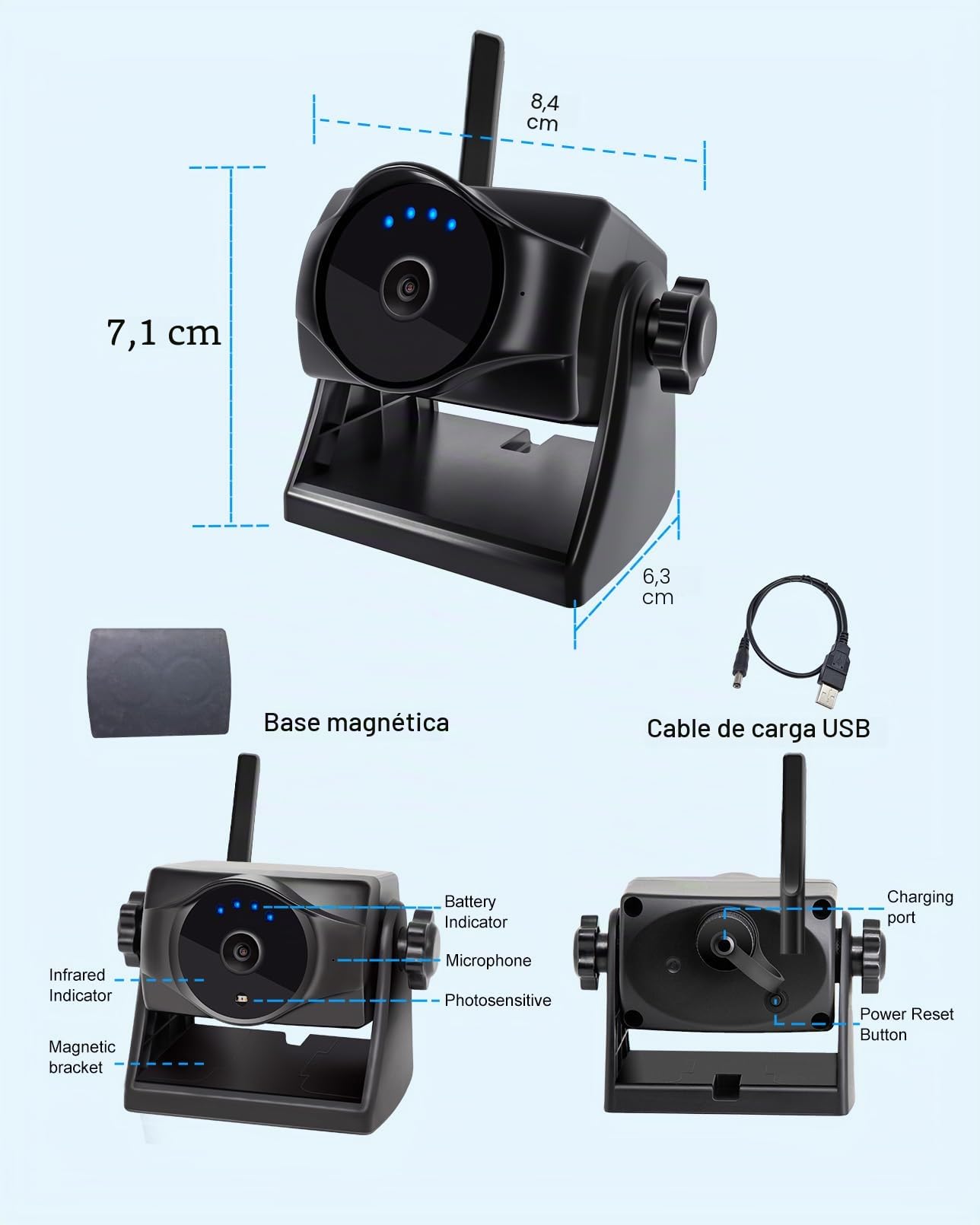 Cámara de visión trasera inalámbrica magnética 1080P, cámara de visión trasera WiFi con batería duradera, 90 días en espera, visión nocturna, IP69K, fácil instalación para camiones, remolques