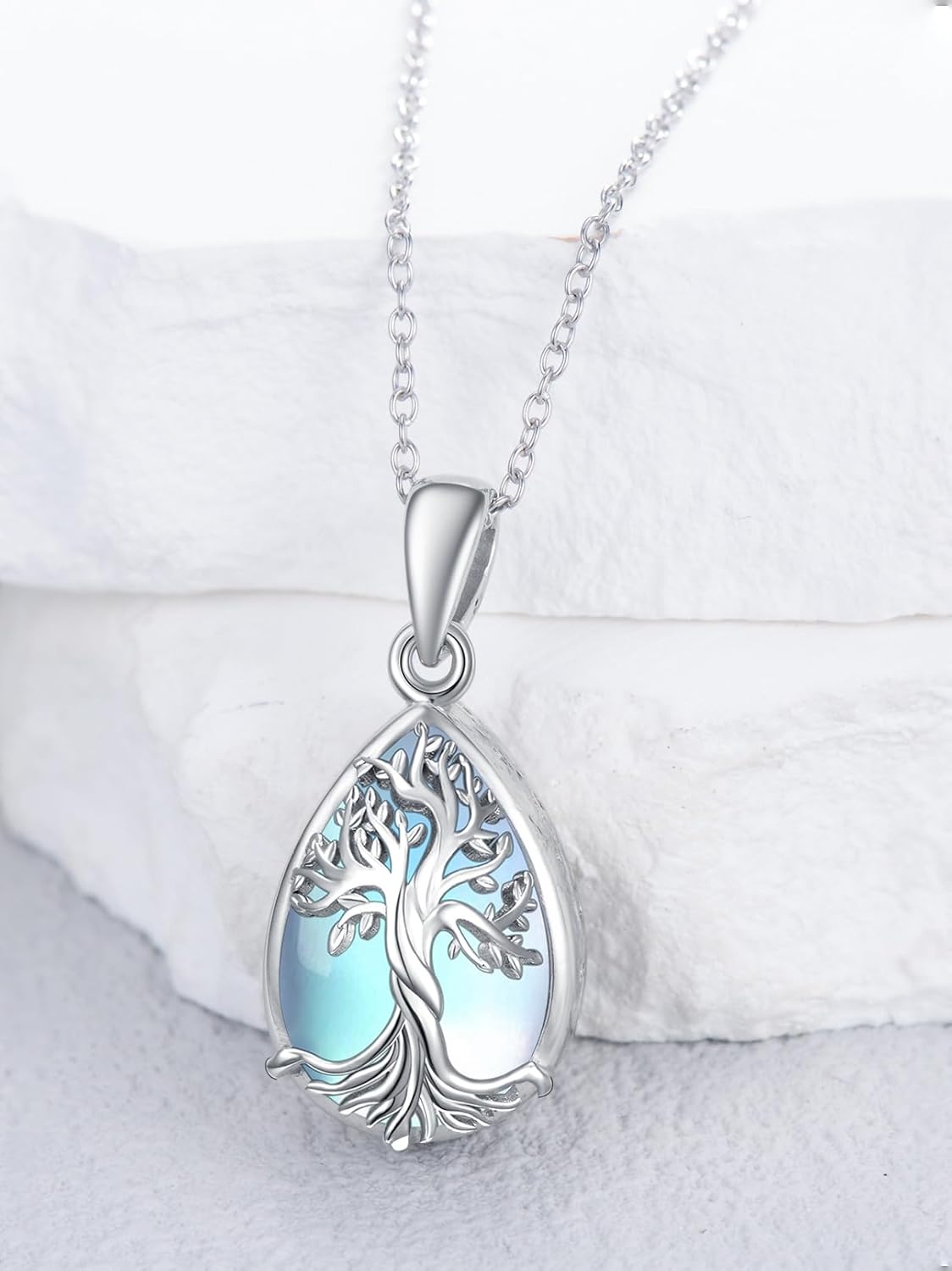 WINNICACA Urn Necklace for Ashes Sterling Silver Moonstone Tree of Life Cremation Jewelry for Ashes Teardrop Memorial Necklace Keepsake for Holiday Remembrance | In Loving Memory Gifts for Women Birthday - Image 2