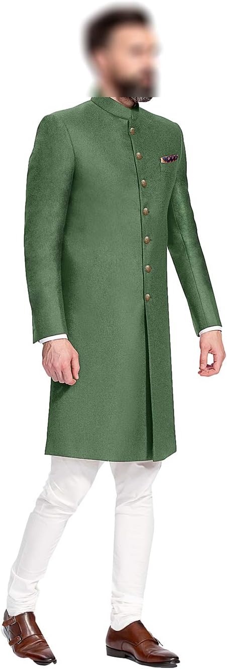 Indian Jodhpuri Achkan Suit for Men Wedding Sherwani Partywear bhandgala Outfit in Green Cotton