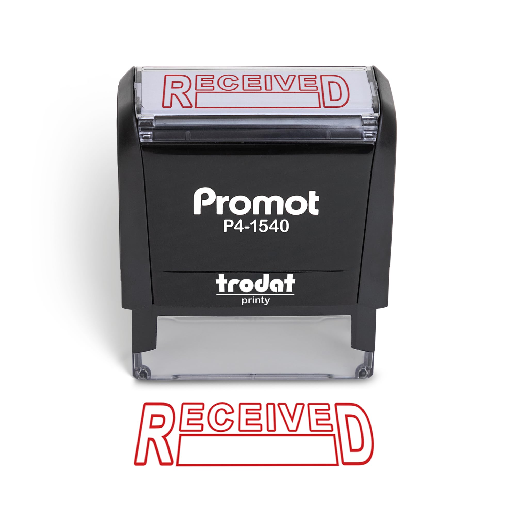 Promot Received Self Inking Rubber Stamp - Refillable Received Stamper - Business, Bookkeeping, Ordering, Accounting, Work, Office Stamps - Red Ink