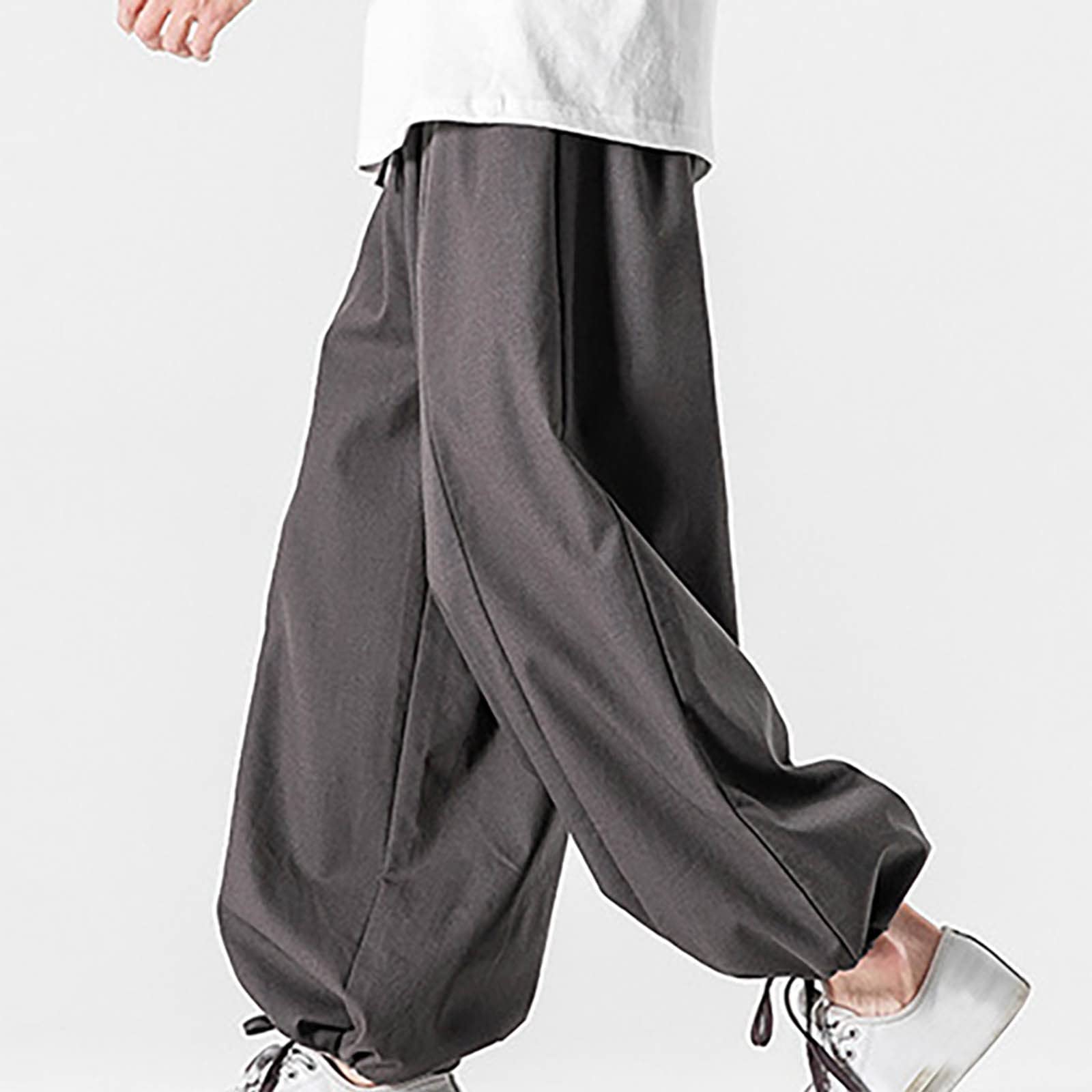 Herren Leinen Hose Sommerhosen Einfarbige Freizeithosen Männer Leinenhose weiten Beinen Jogginghosen Sommer Herrenhose Bequem Funktionshosen mit Kordelzug leichte Sporthosen für Outdoor