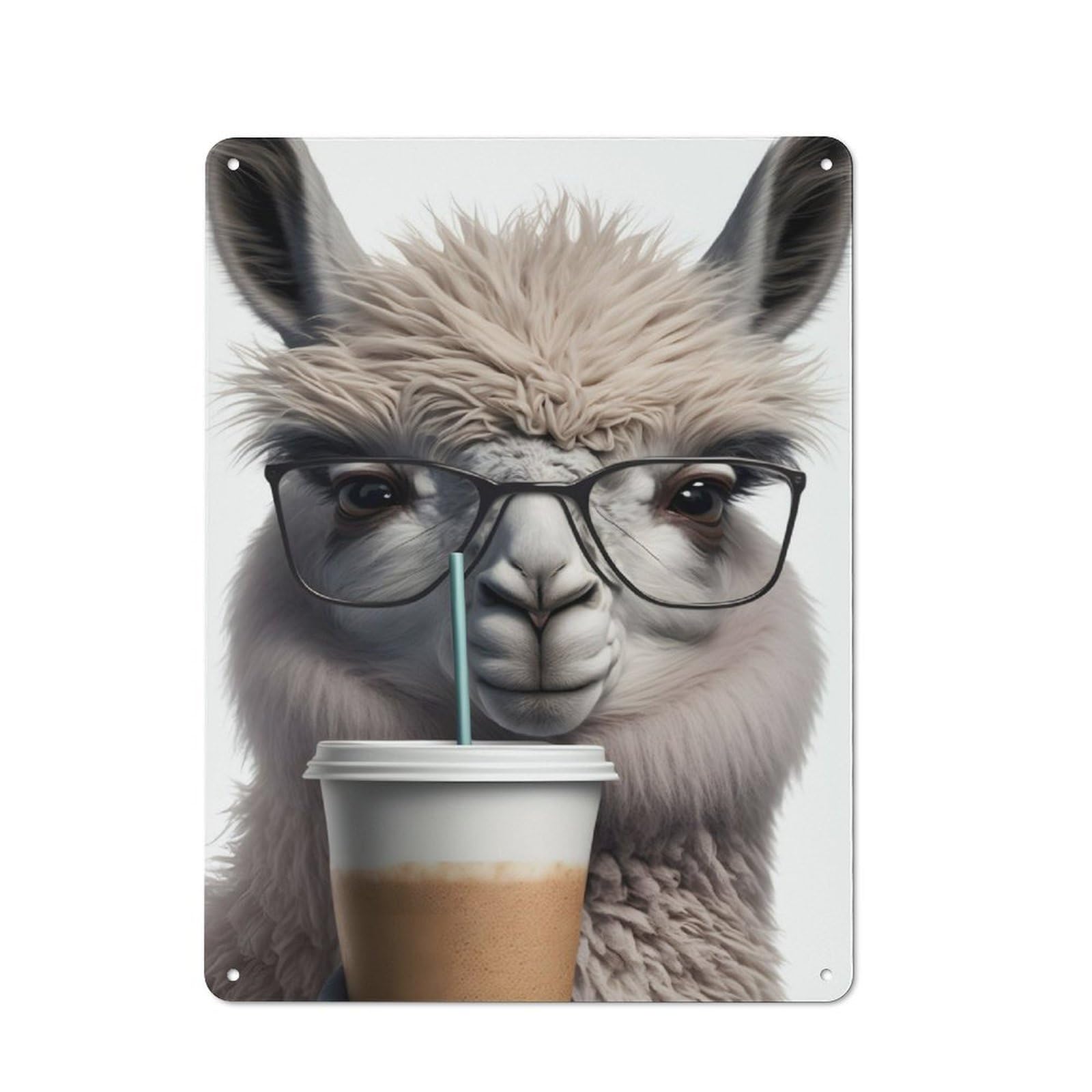 Junmoney Lama Drinks Coffee Retro Metal Wall Sign 40X30cm With For Living Room Wall, Housewarming Wall Decor For People Furnishing Living Room