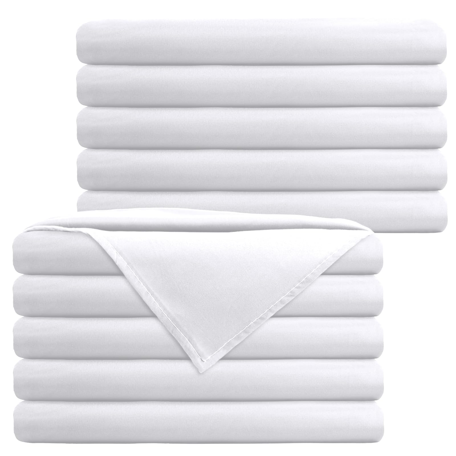 Tudomro 10 Pack Flat Sheets Bulk Only Twin Size Hotel Quality Flat Sheet Wrinkle Stain Resistant Sheets Top Sheet for Massage Hotel Hospital Family Use Easy Care(White, 66 x 104 inch)