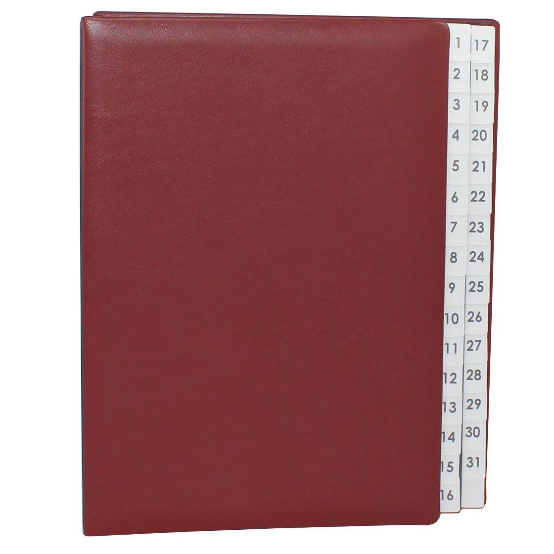 Carpeta clasificadora con registro 1-31 de piel de vacuno lisa en color rojo vino