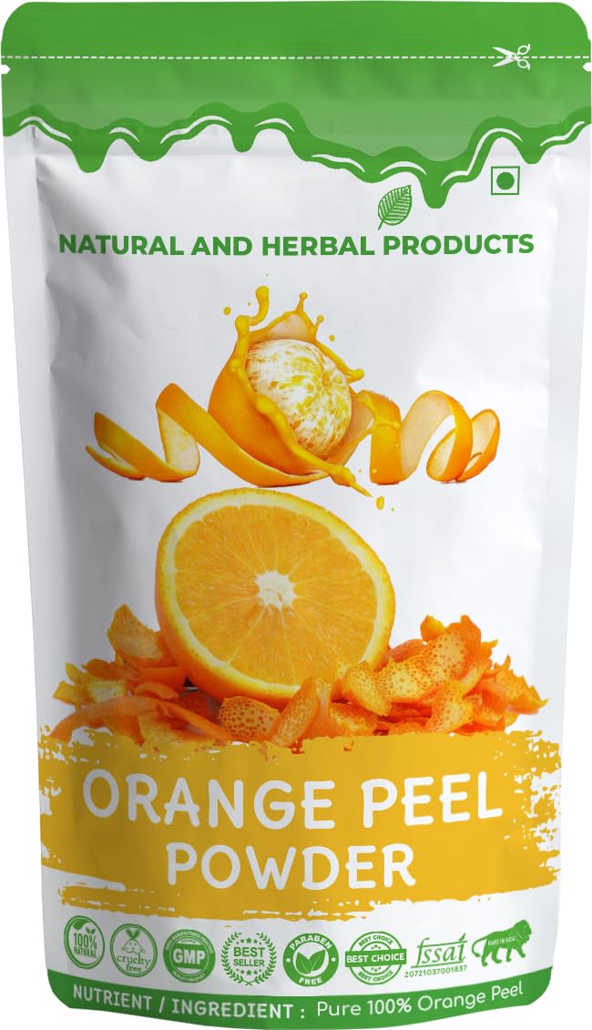 Organics Orange Peel Powder Face Pack | Citrus Aurantium - For Tan Removal, Oil Control, Glowing Skin, Scars Removal, Boosten Collagen, Vitamin C- 100Gm