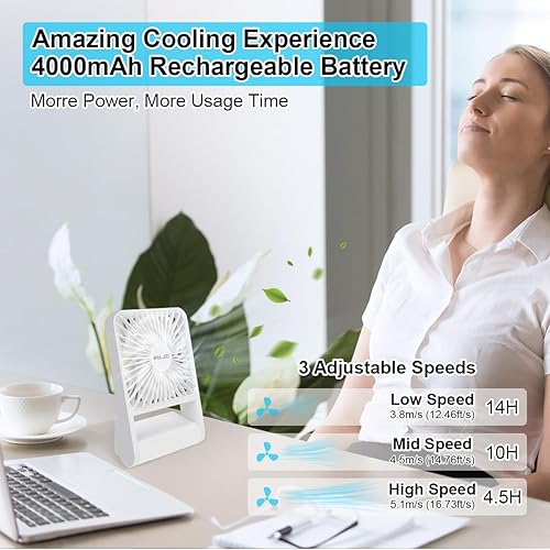 Miniatura 2 de ELZO Ventilador de viaje, mini ventilador de escritorio plegable, funciona con pilas, 3 velocidades ajustables de inclinación de 225, ventilador
