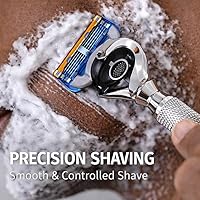 Vista 3 de Maquinilla de afeitar con mango de bola flexible, maquinilla de afeitar de mango largo cromado con tecnología Flex Pivot y agarre moleteado