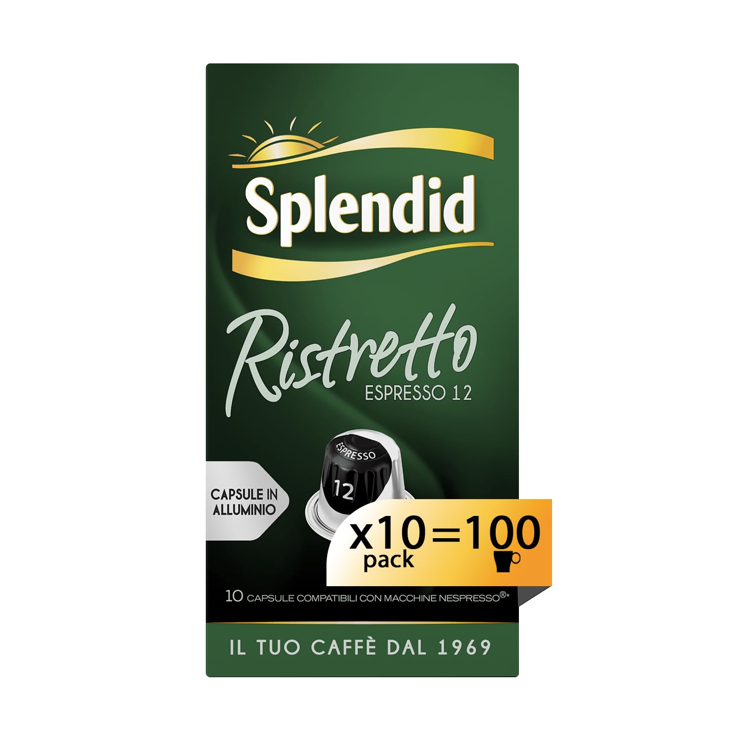 Splendid Ristretto - Cápsulas de café expreso - 100 cápsulas - Intensidad 12 | 10 paquetes de 10 unidades de aluminio compatibles con máquinas Nespresso®* Original