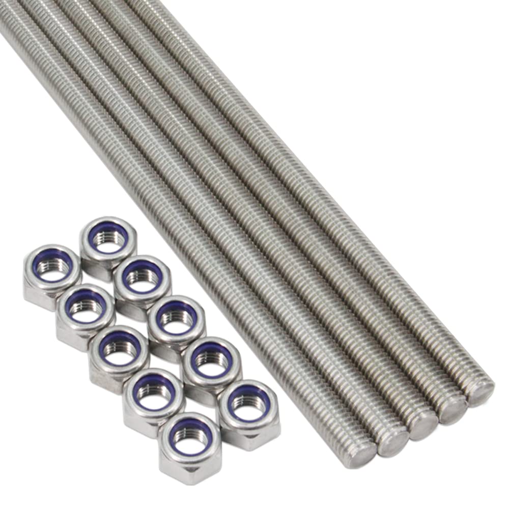 Yeebyee M12 x 250mm 304 Stainless Steel Fully Threaded Rod, Right Hand Threads 1.75mm Pitch with 10pcs Lock Nuts, 5pcs/Pack - Image 3
