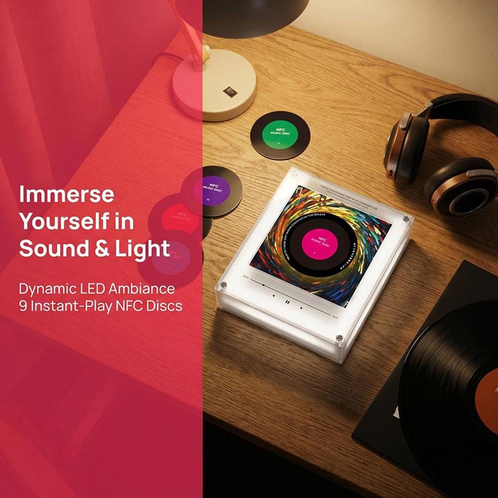 Magnete magnetico per frigorifero, con musica personalizzata, adesivi per canto a induzione NFC, confezione da 9 piastrelle audio programmabili intelligenti con luci RGB, luce notturna rotante in