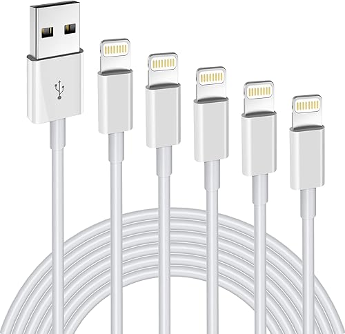 Paquete de 5 cargadores para iPhone de 6 pies, con certificación MFi, cables de carga rápida, compatible con iPhone 14 13 12 11 XS XR X Pro Max Mini