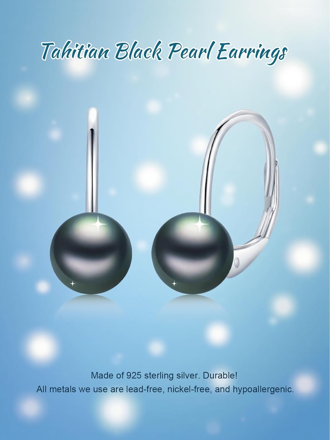 Tahitian Black Pearl Earrings Hoop Leverback Dangle 18K White Gold Plated 925 Sterling Silver Black Pearl Jewelry Gift for Women Her