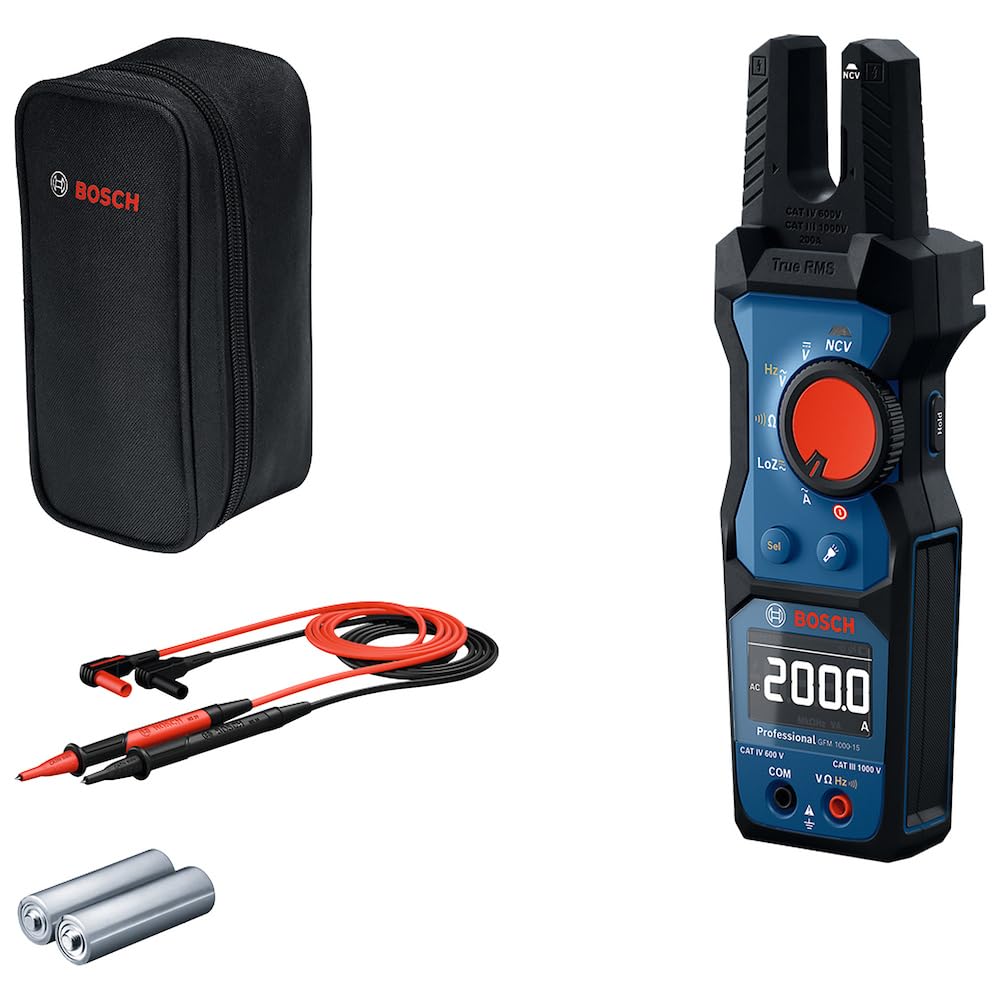 Bosch Professional Electrometer GFM 1000-15 (True RMS, Inverted LCD, Measures up to 200A AC, Contactless Voltage Detector, Compatible with MH 1 Magnetic Mount, 2 x 1.5V LR06 (AA))