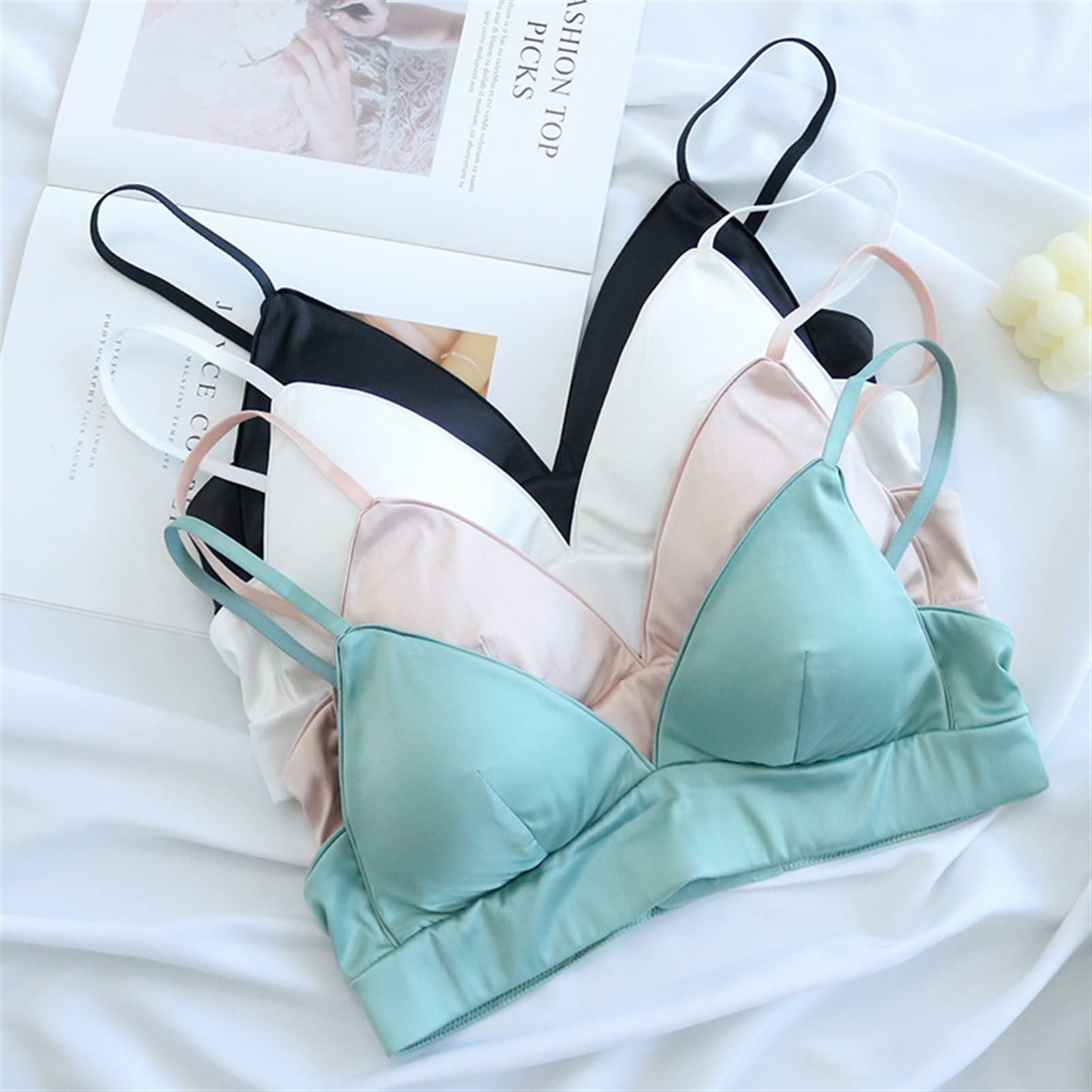 Reggiseni a Coppa a Triangolo in Raso di Seta per Donna Reggiseno con vestibilità Comoda per Seno Piccolo Reggiseno con Spalline Sottili